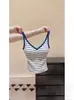 Top de Tirantes Tejido a Rayas Chic Estilo Retro de Hong Kong para Mujer, Nuevo Top Ajustado sin Mangas con Tirantes de Puro Deseo