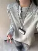 Camiseta Manga Longa Cinza Claro com Gola Henley para Mulheres, Outono e Primavera, Caimento Solto, Ombro Normal, Camisa Base Sudadera, Sudadera de Ombro Normal, Roupa de Casal