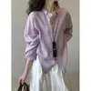 Camisa feminina de Tencel e linho com gola virada para proteção solar, estilo verão, corte solto, modelagem que afina, manga longa, de Dongdaemun, Coreia