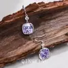 Pendientes de Gancho Geométricos Estilo Retro Francés de Corindón Rojo de Gama Alta, Pendientes Cuadrados de Circonita de Lujo Ligero a la Moda, Pendientes de Diosa