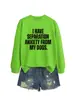 Blusa de Moletom Redonda com Estampa de Letras Simples da Amazon "Tenho Ansiedade de Separação" Camada Base