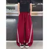 Pantalones casuales a rayas rojas retro americanos para hombre, pantalones deportivos de moda de alta calle para primavera, pantalones rectos de pierna ancha