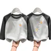 Camada Base Infantil Térmica Casual Roupa Íntima Patchwork Manga Longa Camiseta Gola Redonda Meninas Roupas Quentes de Outono Top Escovado