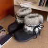 Botas de nieve Joker retro casual para mujer 2024 otoño e invierno nuevas de suela gruesa forradas de vellón peludo gruesas cálidas zapatos de algodón