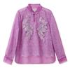 Nova Camisa de Design Estilo Chinês para Primavera e Verão com Gola Alta Elegante, Bordado de Botões e Top de Seda de Amora para Mulheres N2075