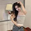 Camisola de Rayas Estilo Coreano con Tirantes Finos, Algodón Puro, Hermoso Top de Espalda, Corte Ajustado Estilo Coreano, Elástico, Adecuado Tanto para Uso Interior como Exterior, Camiseta Básica