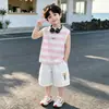 Conjunto de Verano para Niños 2026 Nuevo Elegante Chaleco sin Mangas a Rayas y Shorts Cargo Casuales Geniales para Niños