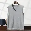 Chaleco de punto de cachemira de siete pines, de doble hebra, engrosado, para hombre, con cuello en V, para otoño e invierno, chaleco de punto sin mangas, casual de negocios