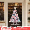 Decorações de Vitrine de Shopping Feliz Natal Letras em Inglês Laço de Fita Vermelha Floco de Neve Dourado Adesivos Eletrostáticos