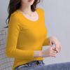 Camiseta de Manga Larga con Cuello Redondo para Mujer, Elástica de Nuevo Estilo, Top Versátil Ajustado, Capa Base Delgada, Camiseta Interior de Color Sólido para Mujer