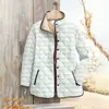 Sudadera de Algodón Acolchada para Mujer Estilo Nuevo 2025 Cuello Alto Otoño e Invierno Rayada Sudadera para Mujer de 6 Botones