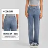 Calça Jeans Wide Leg Reta de Cintura Alta para Mulheres, Estilo Novo Europeu e Americano Transfronteiriço, Emagrecedora, Levanta Bumbum, Elástica, com Bolsos, Calça Casual Fitness