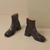Botines retro de tacón grueso estilo francés para mujer, nuevas botas de tacón alto de punta cuadrada para otoño e invierno 2024, botas Martin adelgazantes