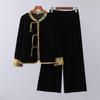 Traje de Terciopelo Dorado Otoñal para Mamá, Ropa de Moda y Elegante para Mujeres de Mediana Edad y Mayores, Nuevo Conjunto de Dos Piezas con Estampado Chinoiserie Estilo Nacional para Primavera y Otoño