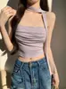 Camisola Halter con Pedrería para Mujer, Estilo Simple y Puro, Versión Coreana 2026, con Almohadillas en el Pecho, Estilo 'Hot Girl' A-Line Adelgazante, Versátil y Favorecedor