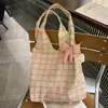 Bolsa de Lona para Mujer, Bolso de Hombro de Nylon de Gran Capacidad, Bolsa de Tela con Estampado de Cuadros Rosas, Simple y Versátil, Bolso de Moda de Nicho