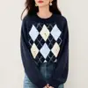 Estilo Delicado, Efeito Emagrecedor, Padrão de Losango Estilo Europeu, Suéter de Manga Longa com Flores Tridimensionais, Estilo Macio e Relaxado, Toque de Luxo, Suéter Quente Feminino para Outono e Inverno