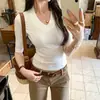 Top Chica Picante Puro Deseo para Mujer Camiseta de Manga Cinco Cuartos con Cuello en V Diseño Moderno Camiseta Adelgazante Top Básico para Mujer con Hombros Estándar