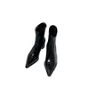 Botines ajustados con cremallera trasera, punta fina, botines de tacón alto a la moda para mujer, botines de mujer estilo francés, tacón grueso, caña corta, nuevos botines versátiles de tela para otoño