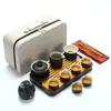 Juego de Té Kung Fu de Viaje Estilo Japonés Juego Pequeño para Uso en Casa Tetera Pequeña Taza de Té de Cerámica Bandeja de Té para Exteriores Bolsa Portátil