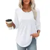 2026 Nova Blusa Feminina de Manga Média Amazon, Camiseta Feminina Casual da Moda com Pregas, Gola Redonda Baixa, Transfronteiriça, Versátil