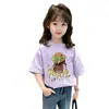 Nova Camiseta de Verão 2026 com Manga Curta para Meninas, Estilo Casual Infantil, Algodão Puro, Estampa de Desenho Animado, Camisa Respirável para Meninas de Tamanho Pequeno e Médio