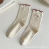 Calcetines para Mujer con Borde de Oreja, Lazo Bordado Real, Punto de Hilo, Calcetines de Media Caña para Mujer, Ins Estilo Japonés de Moda, Dulce Media Caña de Rizo