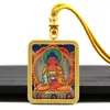Pingente Thangka Dourado Pintado à Mão Estilo Xizang Pingente Thangka Wuye Zakhiram Passado e Presente Colar Acompanha Cordão