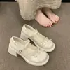 Zapatos de charol Mary Jane con ribete de encaje para mujer 2026 otoño nuevo elegante estilo de hada tacón medio suela gruesa combinados con faldas zapatos pequeños de cuero