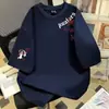 Camiseta de Algodão Puro Pesado Estilo Americano de Manga Curta para Homens e Mulheres, Verão Solta Tendência Casal Ombro Caído Gola Redonda Top