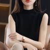 Primavera y Verano Color Sólido Camisola de Cuello Medio Alto Sin Mangas Holgada para Mujer Ropa Interior y Exterior Ajustada Camiseta Básica Versátil