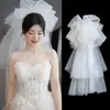 Tocado de Velillo Blanco para Certificado, Propuesta, Accesorios para Fotos, Novia, Boda, Compromiso, Registro, Vestido de Novia Principal, Corto Abullonado para Mujer