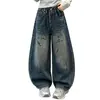 Jeans de Primavera y Otoño para Niñas 2026 Nuevo Casual Estilo Deportivo de Niña Pantalones de Pierna Ancha de Mezclilla Estilo Graffiti Ropa Suelta para Niños