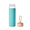 Botella de Vidrio Borosilicato de Grado Alimenticio Más Vendida en Amazon Diámetro Grande Tapa de Bambú Vaso Portátil para Beber con Funda de Silicona de Colores