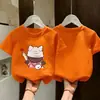 Camiseta de Algodão Puro de Manga Curta para Meninas, Novo Estilo de Verão, Top Estiloso Estampado, Infantil Soltinho, Respirável, Camiseta Básica Versátil