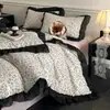 Juego de ropa de cama de cuatro piezas de encaje estilo Hepburn de algodón puro, sábana y funda de edredón de encaje vintage totalmente de algodón, juego de tres piezas para estudiantes