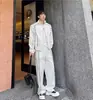 Terno Esportivo Casual Bonito de Alta Qualidade para Homens, Jaqueta Cardigan com Design Solto, Calças de Perna Larga e Conjunto Moderno de Duas Peças