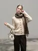 Chegada Nova de Outono Estilo Artístico Retrô com Gola Cachecol Textura de Tricô Trançado Cardigã de Tricô de Manga Longa para Mulheres