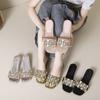 Pantuflas de pedrería francesa Verano Nueva llegada Moda de mujer para exterior Cómodas de tacón bajo Sandalias y pantuflas elegantes