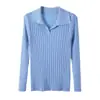 Suéter Pulôver Gola Canelada Novo Estilo Coreano Outono e Inverno para Mulheres, Blusa Base de Tricô Curta Manga Longa Slim Fit, Branco