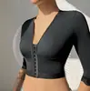 Ropa Deportiva Exterior Europea y Americana de Yoga con Broche Frontal Estilo Moldeador de Cuerpo Push-up Encaje Encaje Manga Siete Top Producto Nuevo