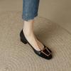 Zapatos Planos de Estilo Tweed con Bloques de Color, Punta Cuadrada, Boca Baja, Tacón Grueso para Mujer, Tacón Medio, Piel de Cabra, Hebilla Cuadrada Retro, Tacones Bajos Pequeños, Estilo Británico