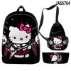 Nuevo producto 3D Cross-borDer: mochila escolar con diseño de Hello Kitty, bolso cruzado, estuche para lápices, conjunto de tres piezas con impresión