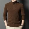 Suéter de punto 100% lana para hombre de 9 pines 460g para otoño e invierno, suéter grueso para usar debajo, cremallera a media altura, cuello redondo, suéter exterior