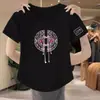 Nova Camiseta Estampada Estilo Chinês Manga Curta para Mulheres Primavera Verão Versão Coreana Camisa Base Solta Moda Casual Top com Botão de Sapo