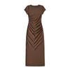 Vestido de Verão Redondo de Manga Curta Estilo Europeu e Americano com Saia Plissada Elástica Slim Fit Sexy Cobrindo o Quadril Comprimento do Joelho