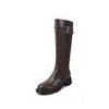 Botas de montar de moda estilo británico de caña alta de 4 cm, nuevo modelo otoño e invierno 2026, punta redonda, tacón grueso, cremallera lateral, botas largas hasta la rodilla