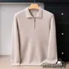 Camisa de Hombre con Cuello Polo, Nuevo Suéter de Cachemir 100% Puro Otoño/Invierno, Suéter Casual de Punto Grueso Holgado