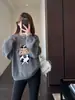 Suéter Tricot Jacquard Pesado Preguiçoso e Estiloso Blusa Tricô Gola Redonda Solta Emagrecedora Feminina 26 Outono Inverno Novo H100312