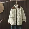 Jaqueta acolchoada de algodão com gola virada estilo Chanel color block acolchoado com losangos feminina inverno estilo coreano leve acolchoada quente casaco de algodão peça externa curta